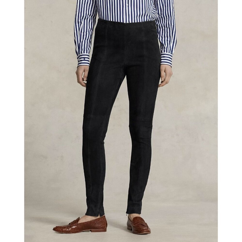 NWT Polo Ralph Lauren Lambskin Suede Zip Legging Pants Dark Gray Womens $998 - M